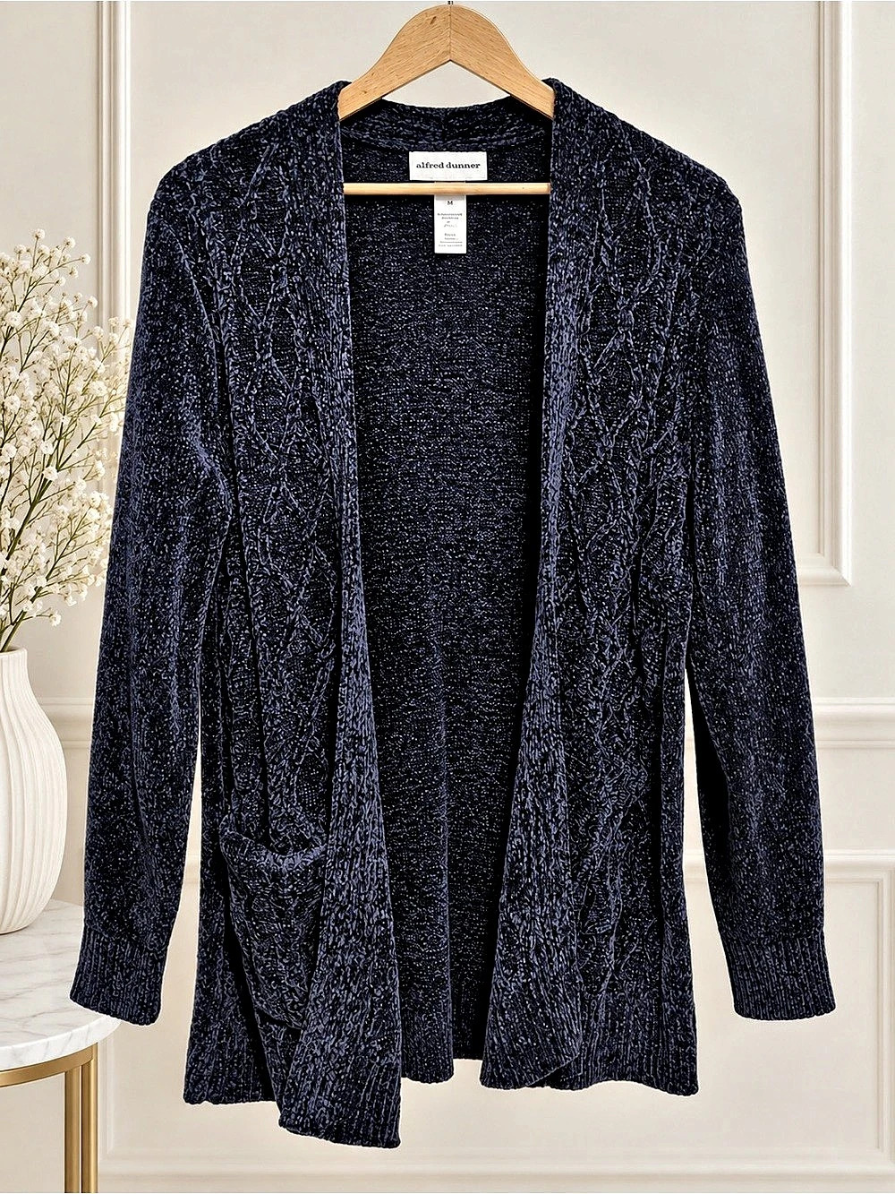 Alfred Dunner Navy Chenille Cardigan – Petite Small (PS)